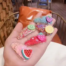 Корейский стиль стиль цветные зыбучие пески прозрачные детские фруктовые заколки ПВХ боковая заколка Детские BB боковая кромка зажимы аксессуары