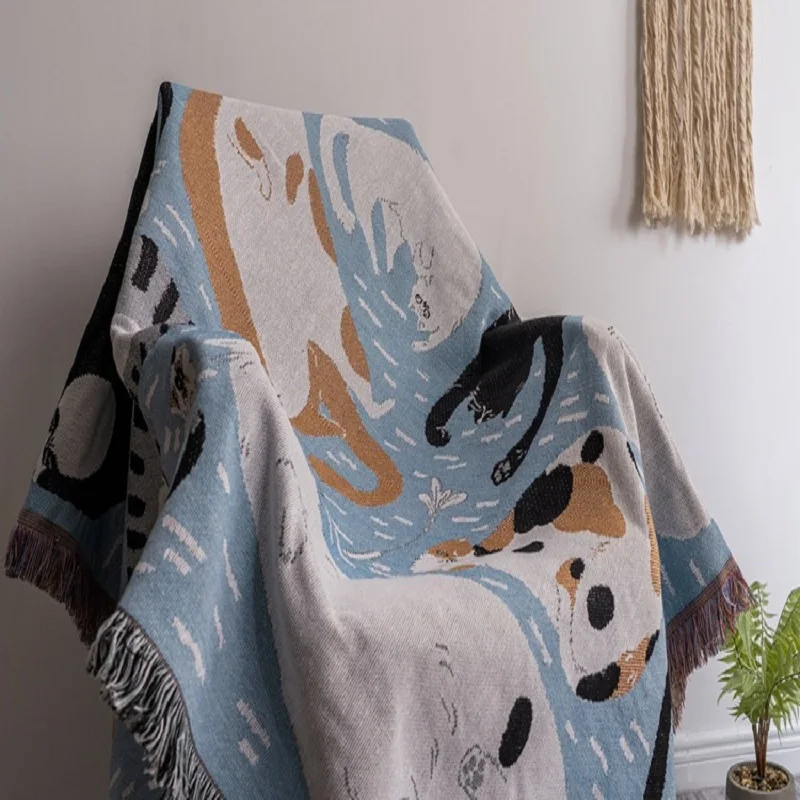 

Drop Shipping Sofa Blanket for Living Room Slipcover Knitted Thread Throw Plaids sofa towels sofa covers cartoon cat home