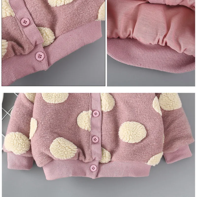 Пальто для маленьких девочек; хлопковая утепленная однобортная Детская куртка в горошек с длинными рукавами; сезон осень-зима