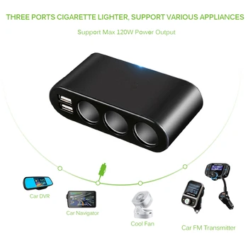 

1 To 3 120W Cigarette Lighter Socket 3.1A Dual USB Car Charger Adapter Support Smart Fast Charge Cigarette Lighter Socket