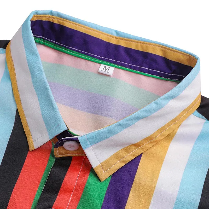 Летняя рубашка в радужную полоску с коротким рукавом для родителей и детей