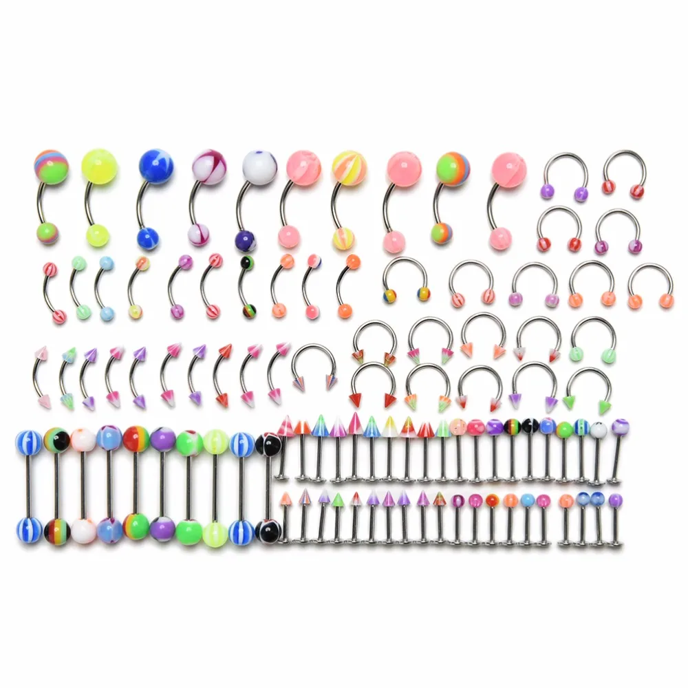 100Pcs Colorful Sexy Belly Bars Body Piercing Button Ring Navel Barbell Jewerly Nose Lip Eyebrow Piercings Steampunk | Украшения и