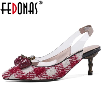 

FEDONAS Elegant Sweet Women Wedding Casual Shoes Strawberry String Bead Pointed Toe Thin Heels Slingbacks Spring New Shoes Woman