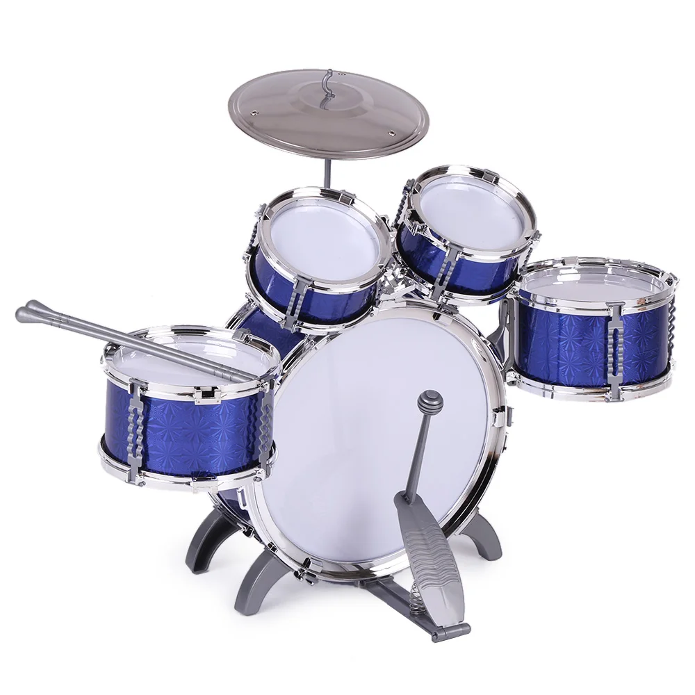 Kids Music Blue Drum Kit Play Set Drums Musical Instrument Stools UK Ship NEW 