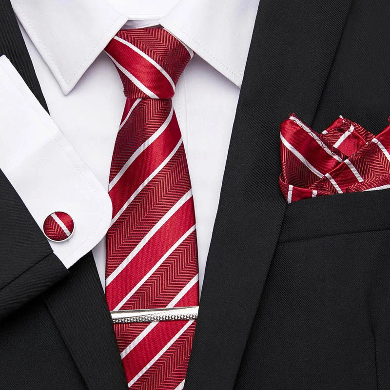 結婚式赤ネクタイファッション 7 5 センチメートル 100 シルクネクタイクリップカフスハンカチネクタイセットフォーマルドレス Accessiores メンズクラシックネクタイ メンズネクタイ ハンカチ Aliexpress