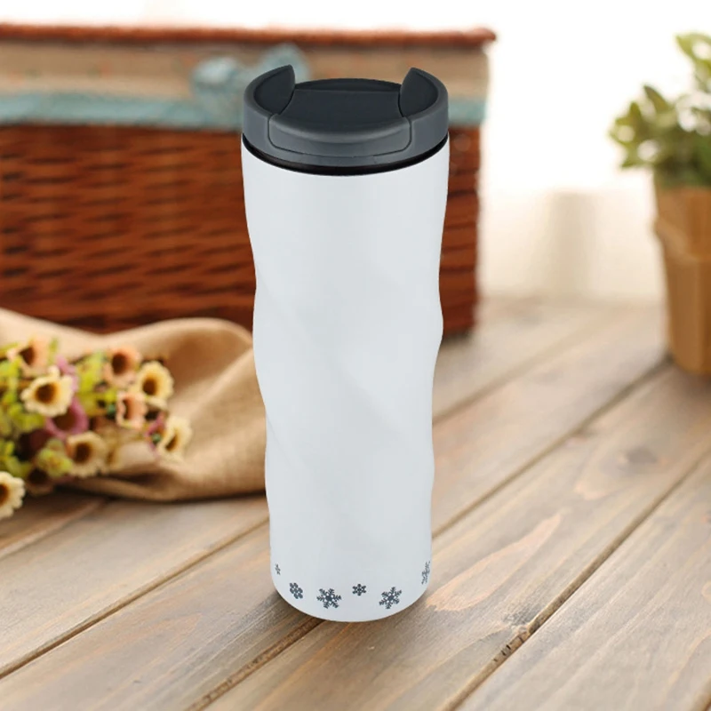 2 Pcs 500Ml Coffee Insulation Cup Stainless Steel Spiral Vacuum Flask Portable Gradient Travel Thermal Mug, White& Blue