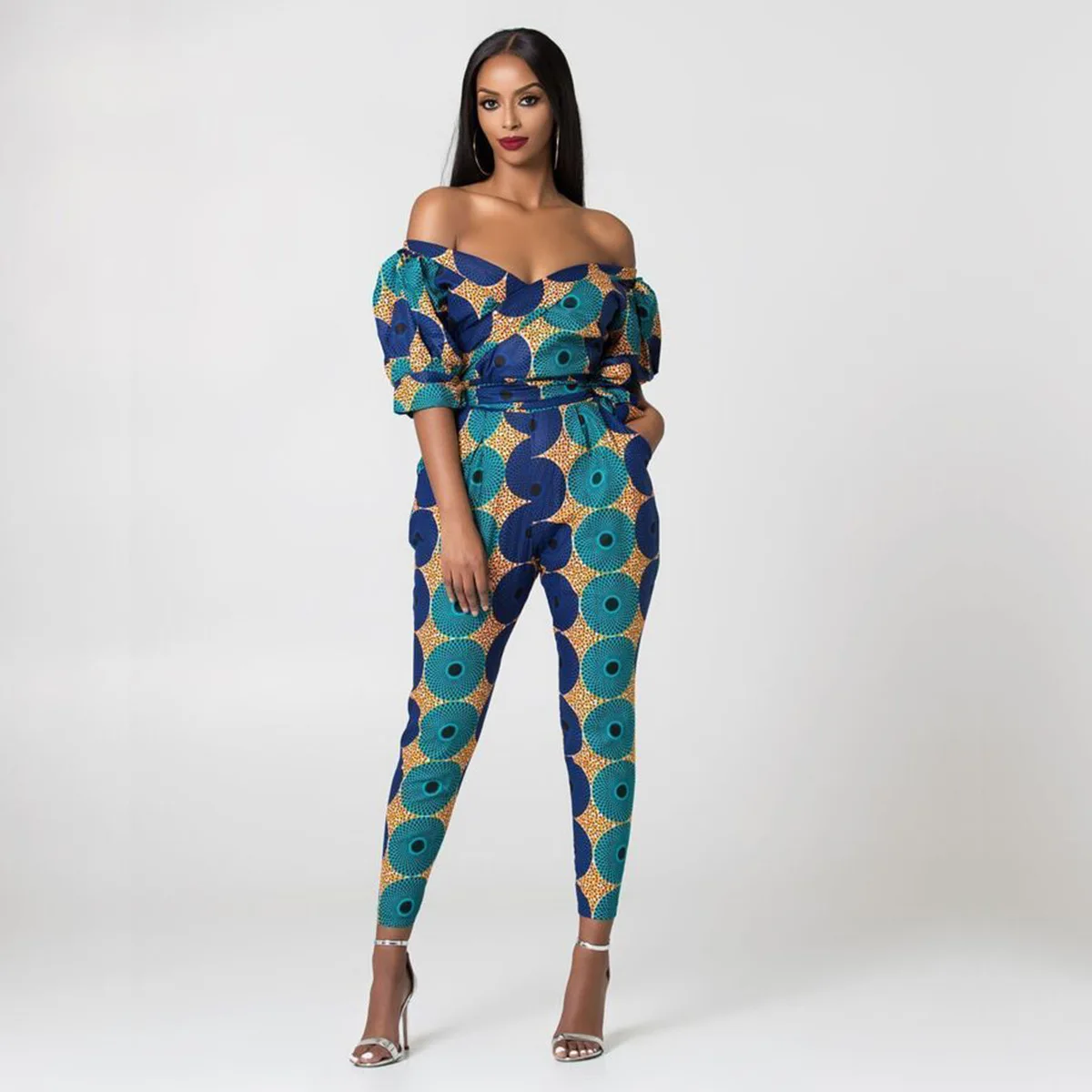 african fashion style New Summer African Printing Jumpsuit For Women Fashion Lantern Sleeves Off Shoulder Ankara Style Trousers Casual Lady Jumpsuit african outfits