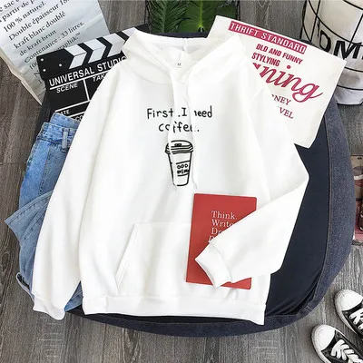 Candy color top first i need coffee casual hooded couple autumn/ winter sweater Unisex Cool leisure Fashion Harajuku sweatshirt | Мужская