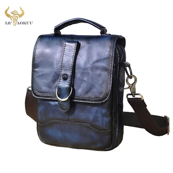 

Quality Leather Male Fashion Blue Travel Tote Messenger bag Design Satchel Cross-body One Shoulder bag 8" Tablet For Men 143
