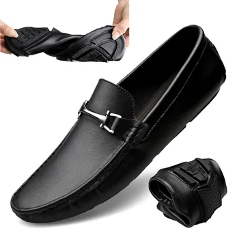 

Brand Genuine Leather Loafers High Quality Mens Driving Shoes Summer Casual Slip-on Flat Moccasins Male Boat Shoes