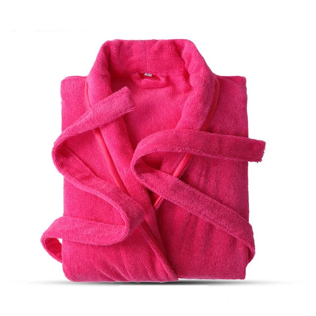 100% Cotton Toweling Terry Robe Lovers Soft Bath Robe Men And Women Nightrobe Sleepwear Male Casual Home Bathrobe Hotel Robe rose red 2