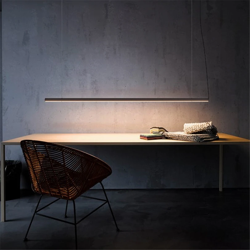 Simple Line Metal Lights LED Pendant Lamp Modern Golden Luxury Dining Table Hanging Lamps Black/white Office Strip Light Fixture | Лампы и