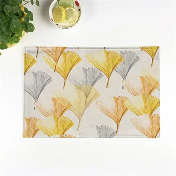 

Simple Nordic Linen Tableware Double Yellow Leaf Green Plant Insulation Pad Cotton And Linen Coffee Table Insulation Placemat