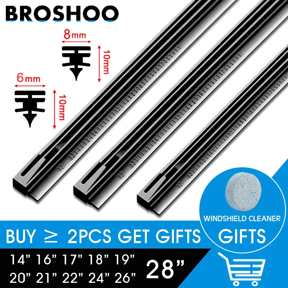 

BROSHOO 1pcs 8mm/6mm Car Windscreen Wiper Blade Insert Rubber Strip (Refill) Soft 14"16"17"18"19"20"21"22"24"26"28" Accessories