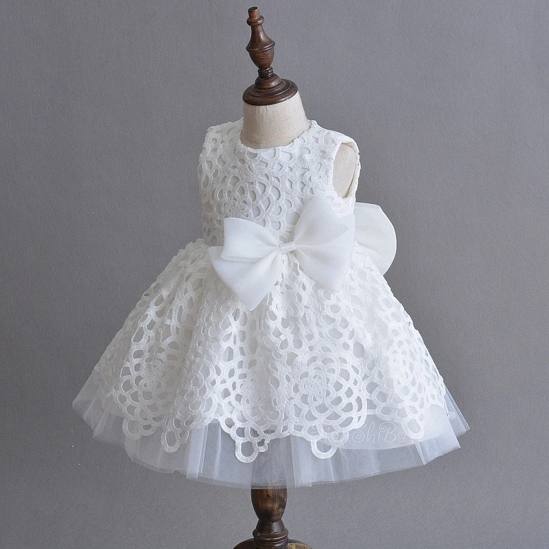 Платье с цветочным узором для девочек с бантом; детская праздничная одежда; белая Крестильная одежда для новорожденных; платье для крещения