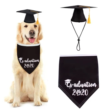 

Pet Graduation Cap Dog Decoration Photography Party Cosplay Hat with Yellow Tessel and Scarf Pet Grad