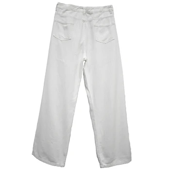 Ripped white jeans streetwear slim high waist wide trouser vintage straight leg harajuku boyfriend denim pant