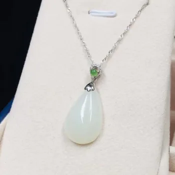 

Natural HeTian 925 Sterling Silver White Jade Inlay Zircon Lucky Pendant Necklace For Women Charm Jewelry