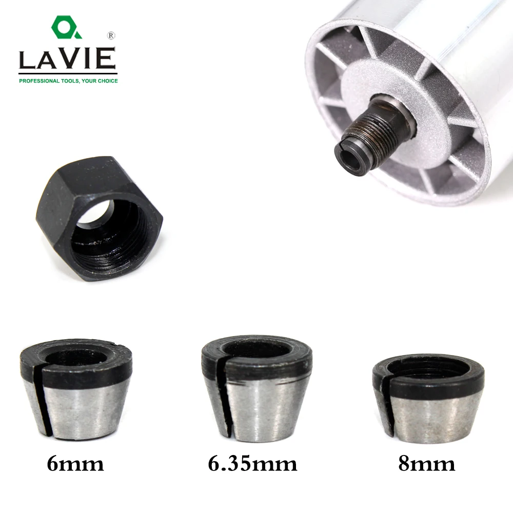 LAVIE 1pc 3 pcs set collet 6mm 6.35mm 8mm collets chuck Engraving Trimming Machine Electric Router Milling Cutter Accessories