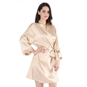 

Champagne Bride Bridesmaid Wedding Robe Kimono Bathrobe Gown Summer Casual Women Nightgown Sleepwear Silky Soft Satin Homewear