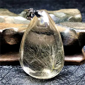 

Natural Gold Hair Rutilated Necklace Pendant For Woman Lady Man 42x29x18mm Beads Gemstone Silver Crystal Fashion Jewelry AAAAA