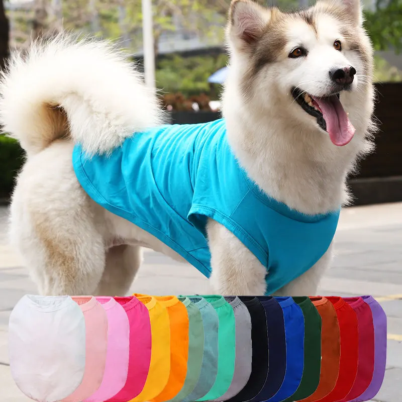 

OIMG Solid Color Dog T-shirts Golden Retriever Labrador French Bulldog Sleeveless Cotton Pet Shirts For Medium Large Dog Clothes