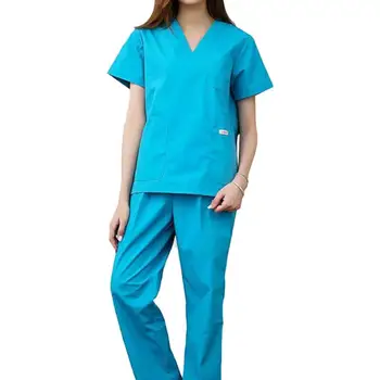 

V Neck Summer Short Sleeve Women Work Tops Pants Scrub Sets Hospital Doctor Nurse Surgical Suit Dentist Medical Uniforms New