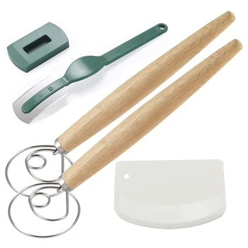 

4 Pcs Danish Dough Whisk, 13 Inch Dough Mixer with Dough Scraper, Bread Trimming Blade Bread Whisk, Baking Tool