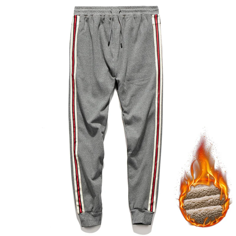 

Winter Men's Warm Pants Thicken Fleece Joggers Pants Outdoor Striped Trousers 2019 Casual Men Sweatpants Slim Fit Sports Pants