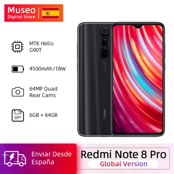 Перейти на Алиэкспресс и купить Глобальная версия Xiaomi Redmi Note 8 Pro 6 ГБ 64 Гб ROM 64 мп Quad Camera MTK Helio G90T смартфон 4500 мАч 18 Вт QC 3,0 UFS 2,1