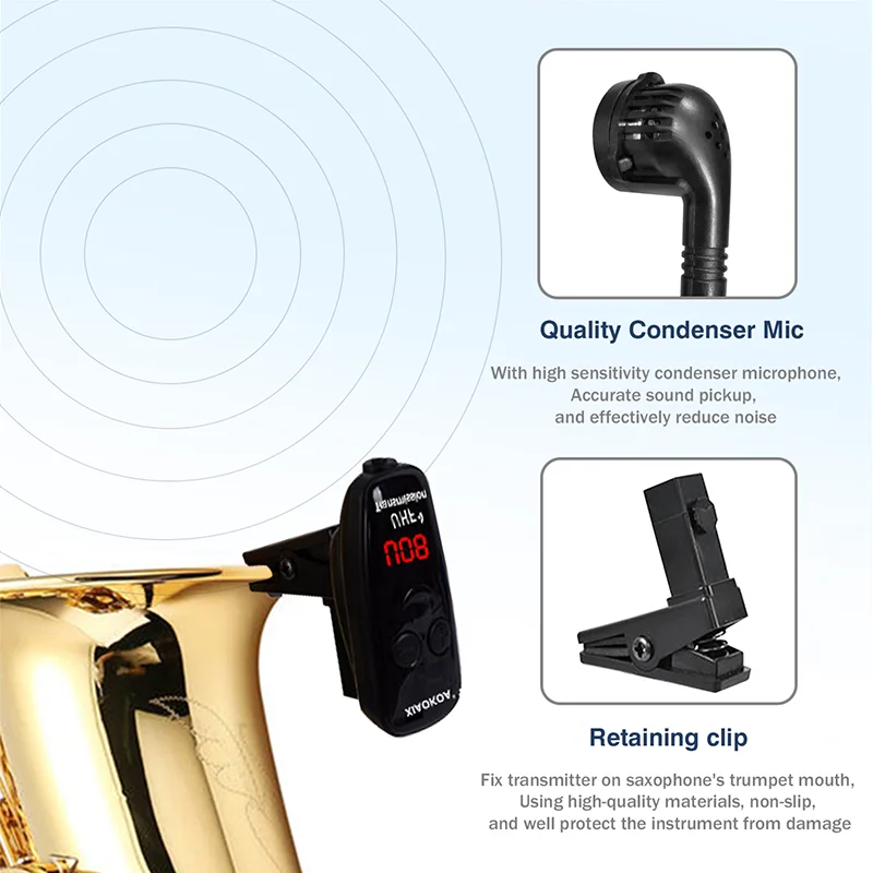 Microfone sem Fio Receptor sem Fio Fone de Saxofone com Alcance de m Ótimo para Trompetes Xiaokoa Transmissor Plug Play Uhf And - Image 3