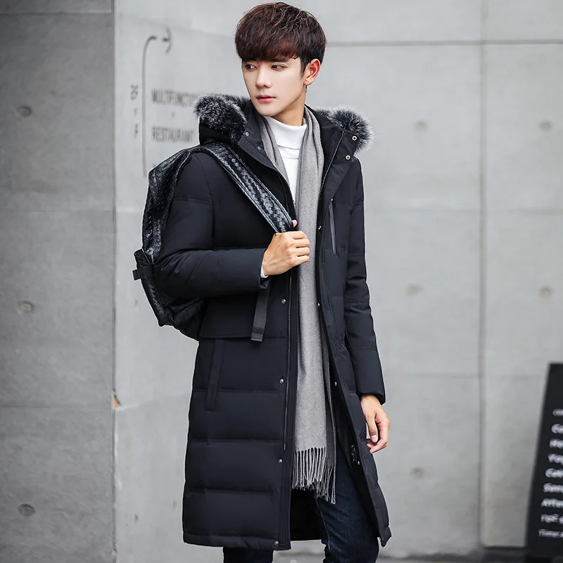 High Quality Luxury Men Down Jacket Casual Solid Fur Collar Hooded Outwear 2020 New Winter Thick Warm Overcoat Plus Size | Мужская