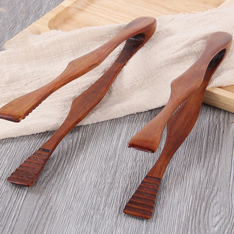 Wooden Food Tongs Bamboo Cooking Kitchen Tongs Food BBQ Tool Salad Bacon Steak Bread Cake Wooden Clip Home Kitchen Utensil