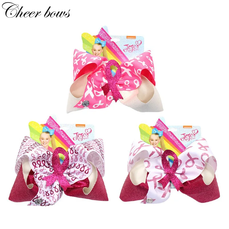 

7" Jumbo JOJO BOWS Breast Cancer Awareness Hair Bows Children Hairgrips Rhineston Bowknot Hair Clip for Girls Hair Accessories