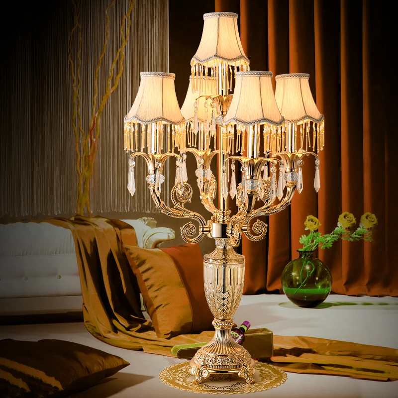 Italy style Gold crystal table lamp led Abajour kitchen lighting Restaurant Led candlestick E14 cloth shade reading desk lamps|Настольные