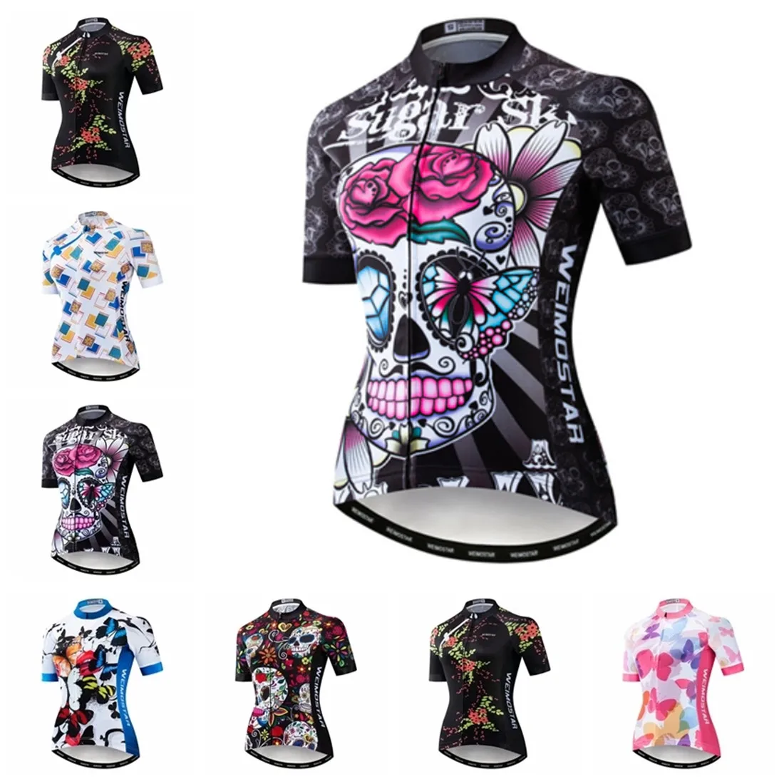 

Weimostar Cycling Jersey Women Bike Jerseys Female Road MTB Bicycle Shirt Short Sleeve Maillot Girls Racing tops Black Skull Red