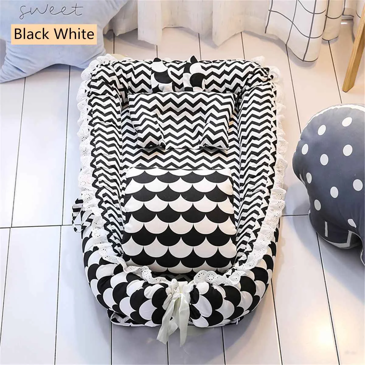black white stripe Хлопковая спальная кроватка, детская спальная кровать, подушка для сна для мальчиков и девочек, дышащая детская спальная кровать для новорожденных, портативный съемный матрас - Цвет: black white stripe