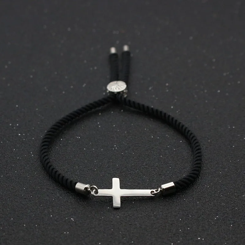 Cute Bear Stainless Steel Cross Couples Bracelet & Bangles Simple Adjustable Rope