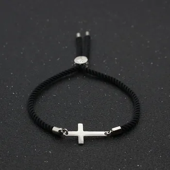 Cute Bear Stainless Steel Cross Couples Bracelet & Bangles Simple Adjustable Rope Bracelets For Women Men Friendship Jewelry