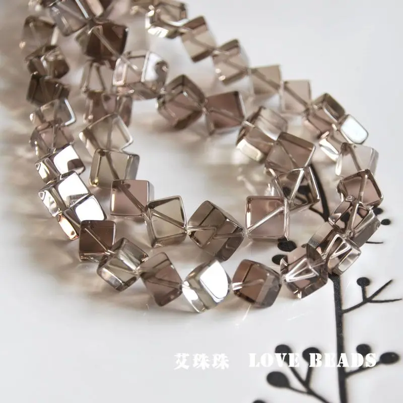 half string 5.9&quot15cm natural stone smoky quartz cube loose beads DIY jewelry making for women | Украшения и аксессуары