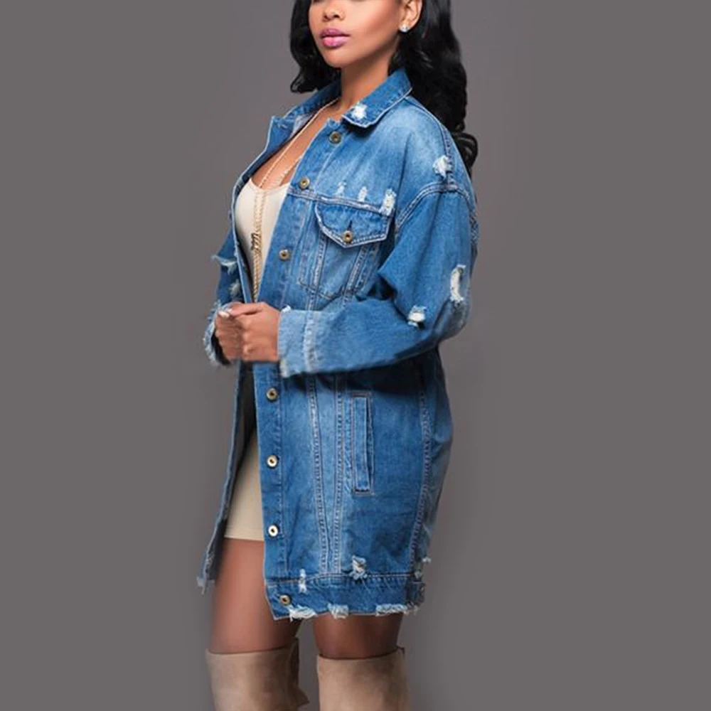 Promo Suzhan Autumn Winter Women Hole Denim Jacket Harajuku boyfriend Wind Jacket Loose Long Sleeve Femal