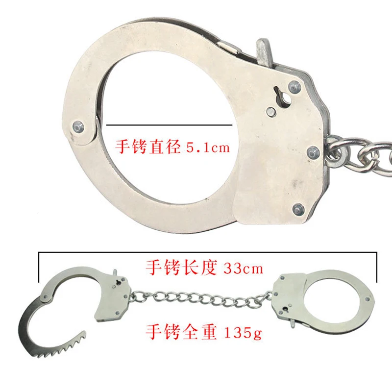 Warm pretend to play Silver Black Metal handcuffs with key role playing tool toy boy difficulty accessories game
