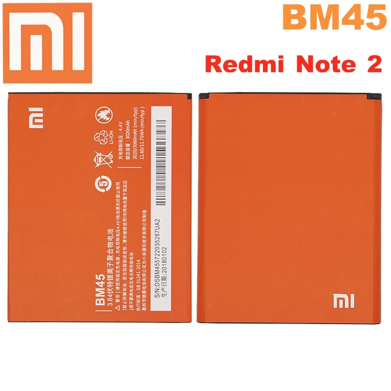 Оригинальный сменный аккумулятор XIAOMI BM45 для Xiaomi Mi Redmi Note 2 оригинальные телефонные аккумуляторы Redrice note2 3060