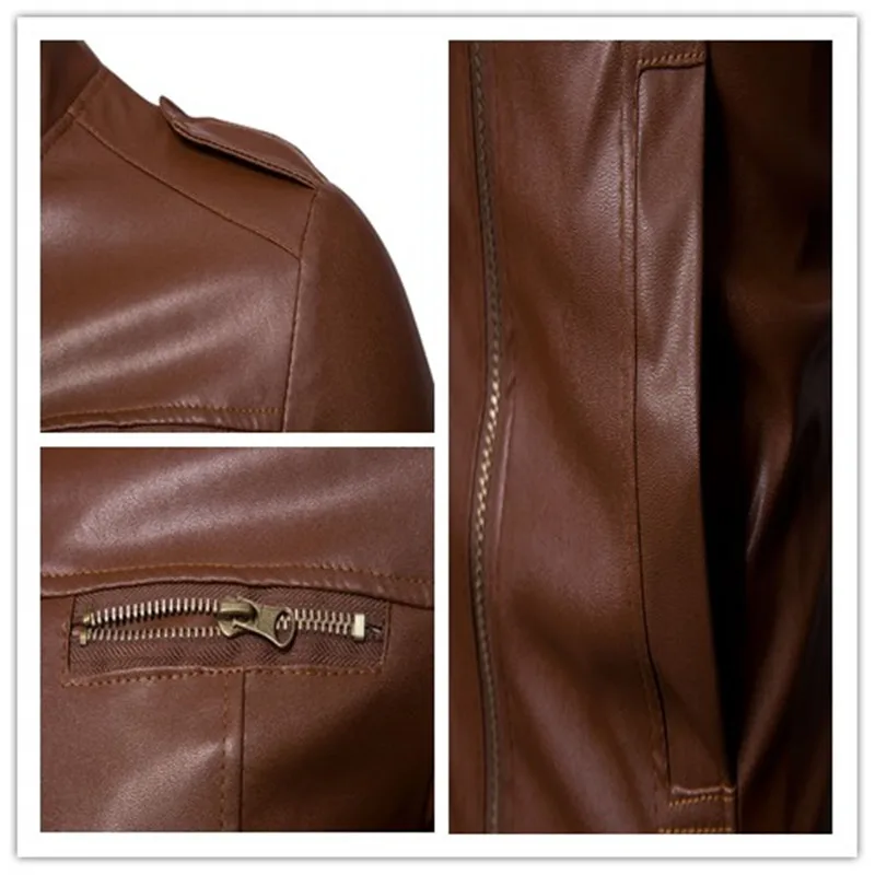 Blog Faux Leather Spring and Autumn Men European and American Style Long Sleeve Stand-up Collar Slim Zipper Pocket Eather Jacket Men