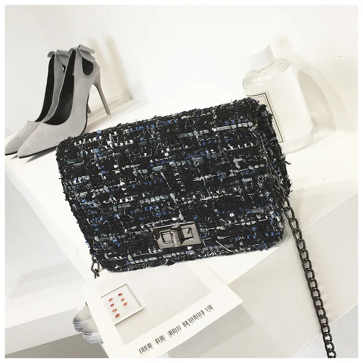 

Chain Small Bag Women's 2018 New Style Versatile Korean-style Woolen Cloth Ulzzang Shoulder Bag Mini Square Sling Bag