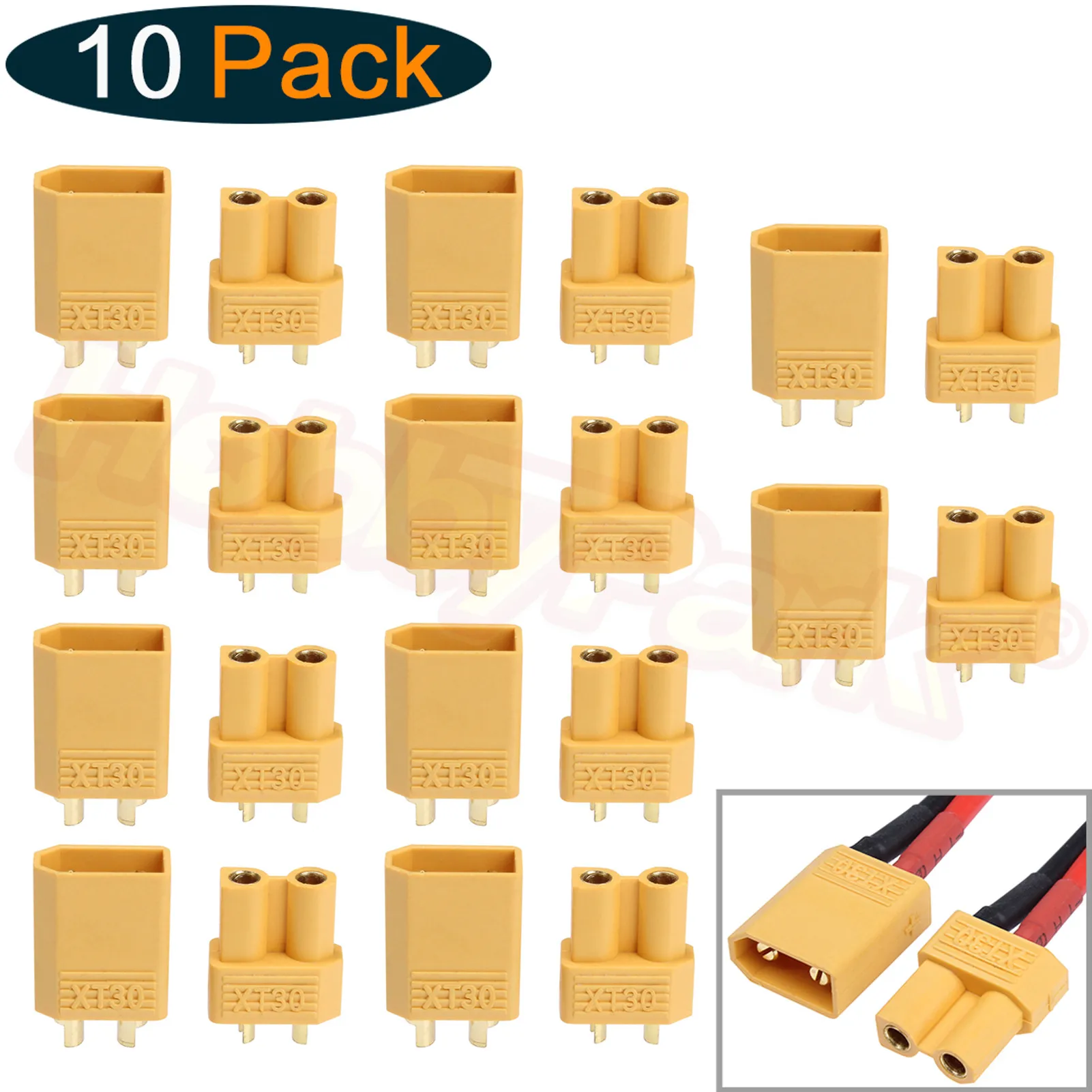 Hobbypark 10 Pairs XT30 Bullet Connectors Male Female Power Plugs with Heat Shrink Tubing for RC Lipo Battery Pack