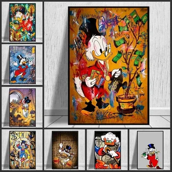 Disney Donald Duck and Money Graffiti Art Canvas Painting Art Poster and Print Wall Art Picture for LivingRoom Home Decoration 2