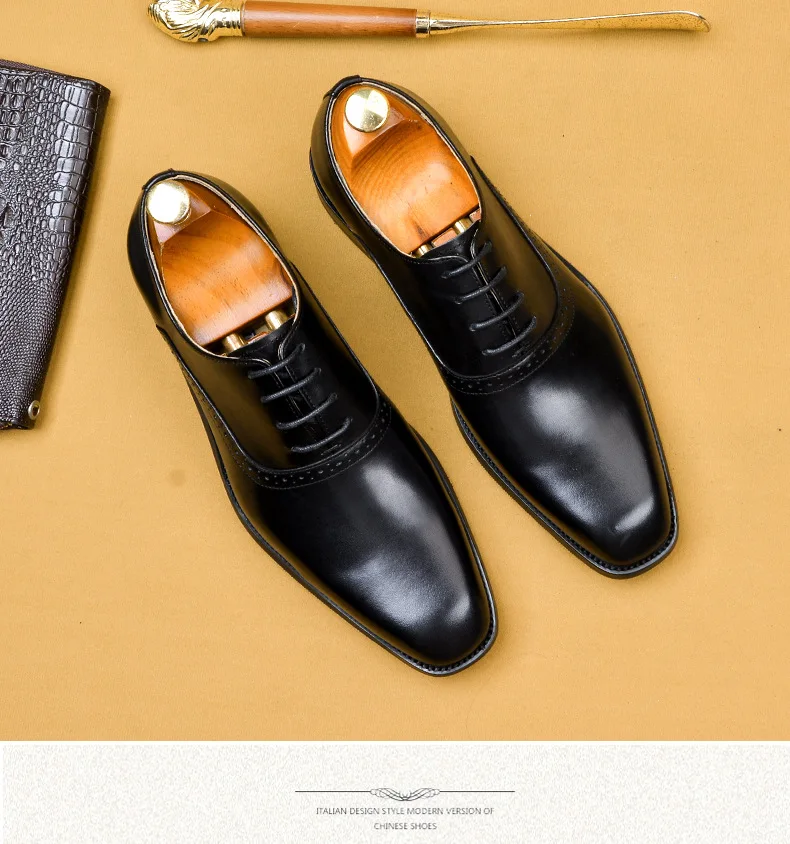 Осенняя мужская кожаная обувь Деловая одежда, костюм, Мужская Брендовая обувь Bullock из натуральной кожи, черные свадебные Мужские модельные туфли на шнурках