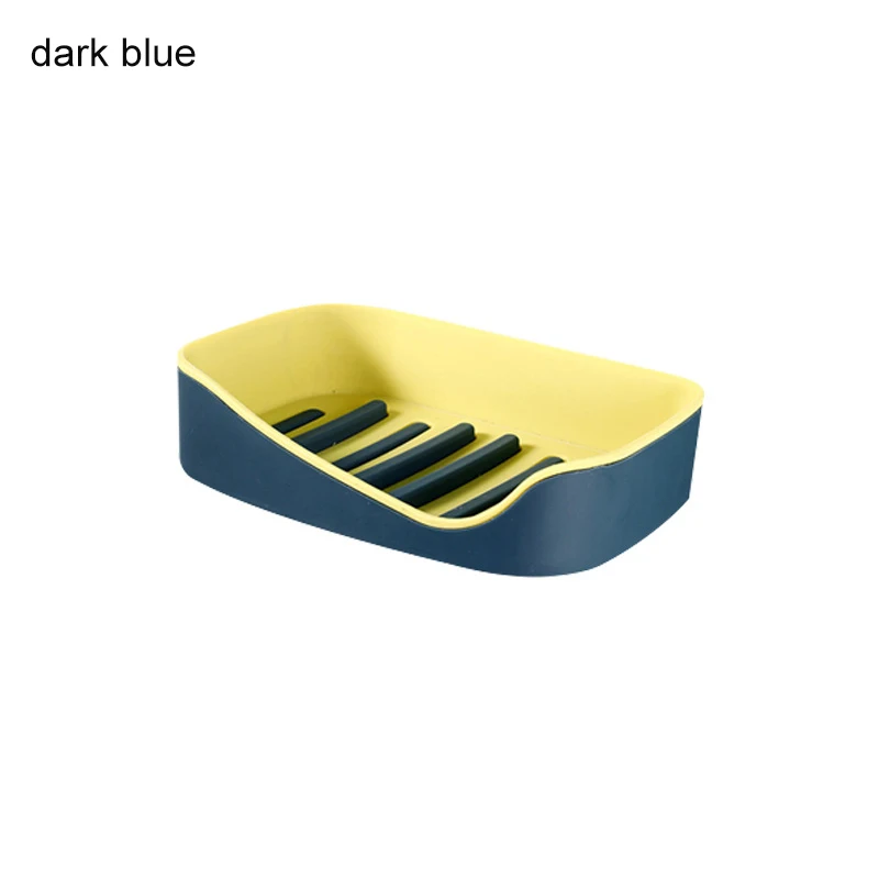 dark blue Настенный самоклеящийся мыльница без бурения ящик для хранения полка двойной слив Ванная комната мыльница - Цвет: dark blue