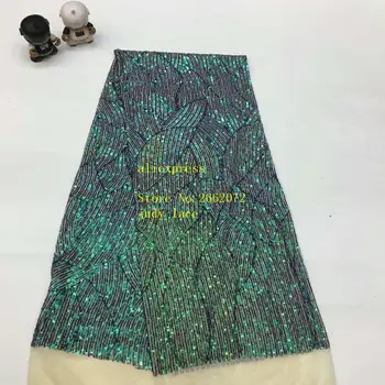 

stock 5yards/bag Fluorescent green embroidery sequins fashion fabric used in wedding dress design XX82#